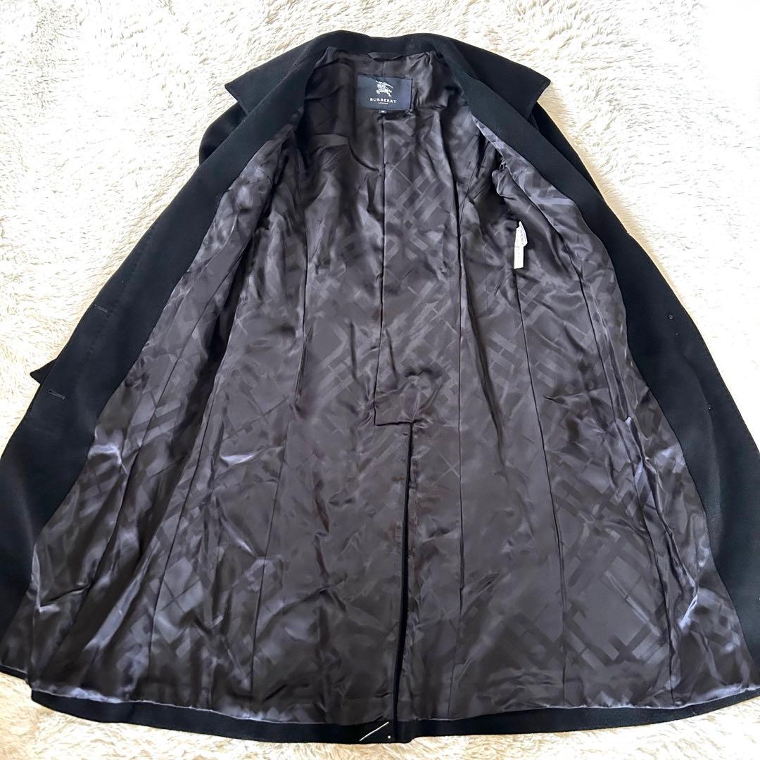 バーバリーロンドン ロングコート アンゴラ ベルト 銀ボタン ブラック 40 L