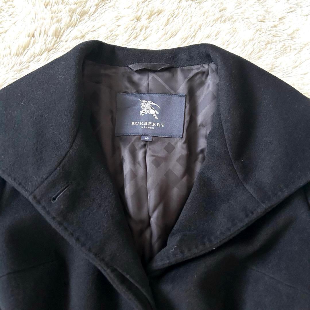 バーバリーロンドン ロングコート アンゴラ ベルト 銀ボタン ブラック 40 L