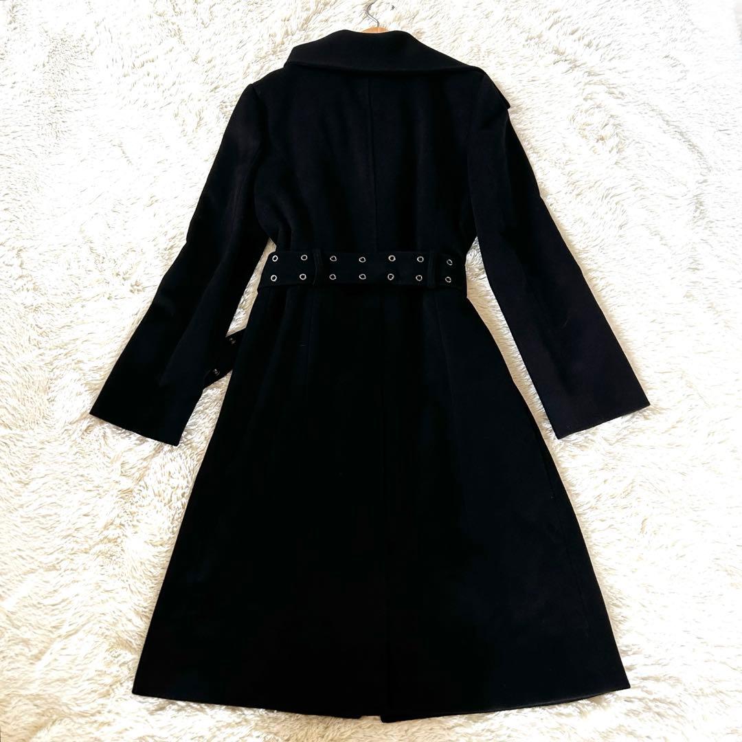 バーバリーロンドン ロングコート アンゴラ ベルト 銀ボタン ブラック 40 L