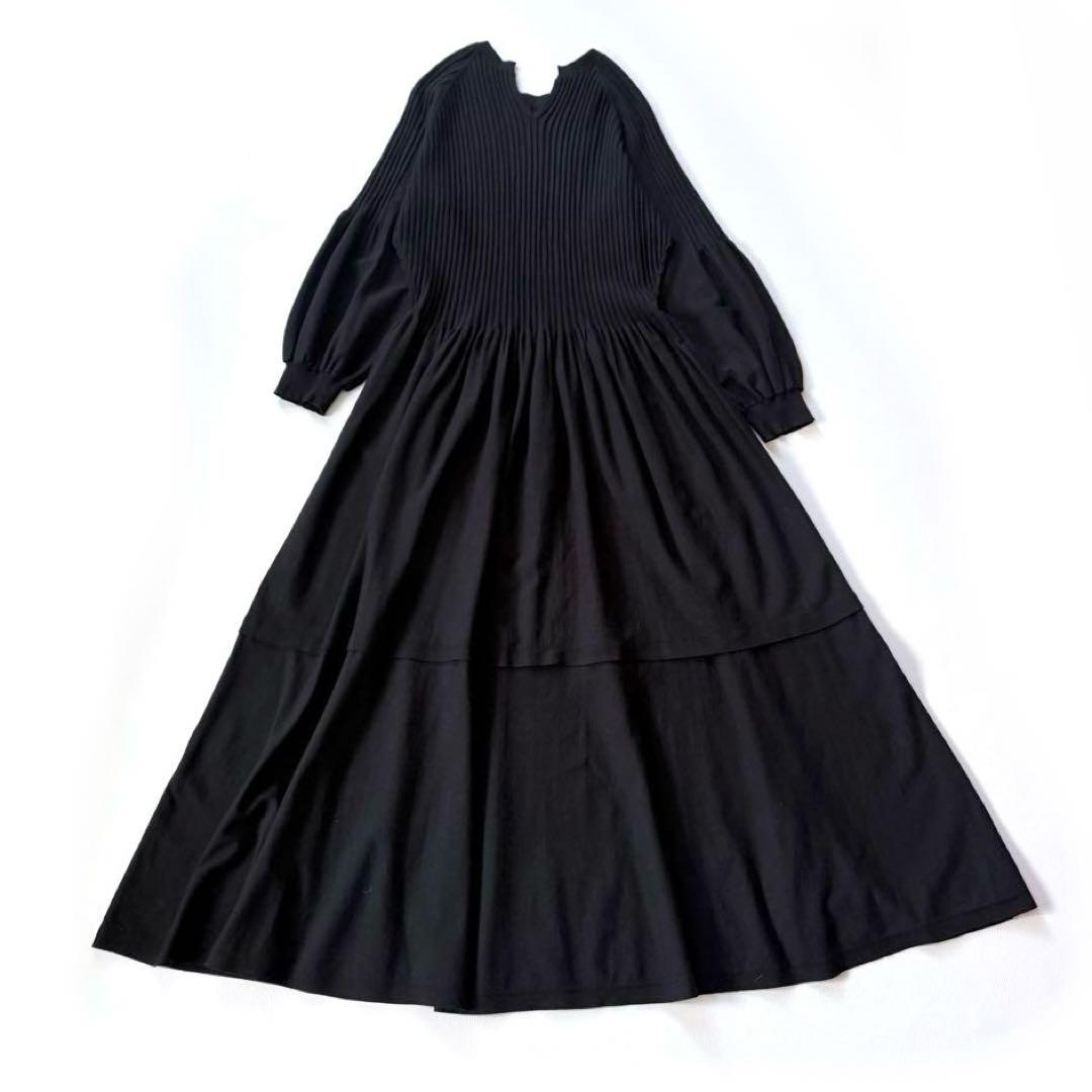 9.4万円✨ドゥロワー　16Gリブニットロングワンピース　バルーンスリーブ　黒