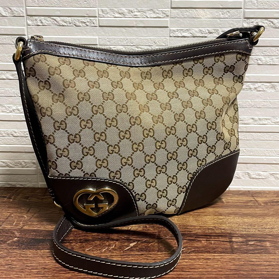 グッチ GGキャンバス × レザー ショルダー バッグ メッセンジャー.