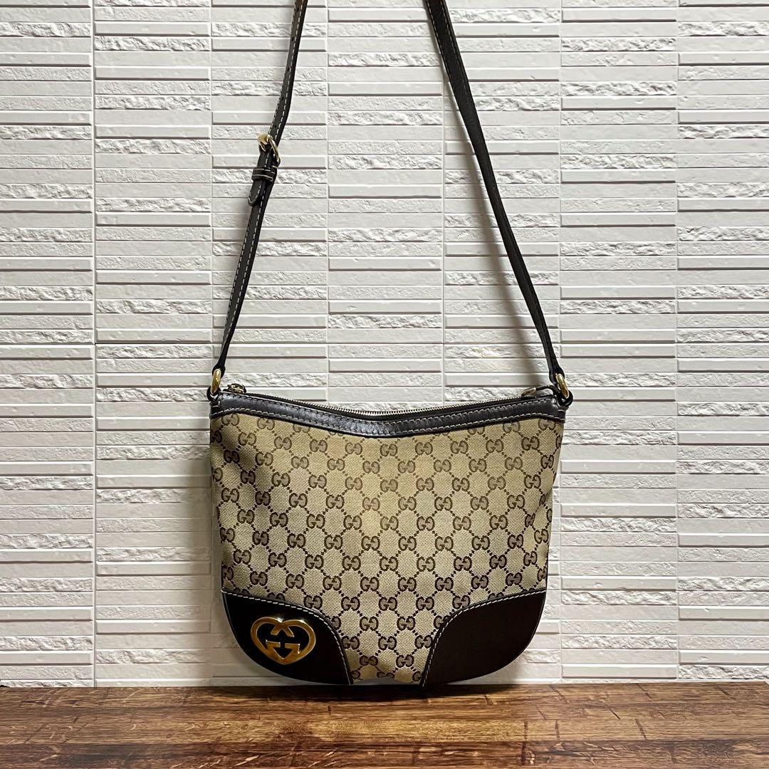 グッチ GGキャンバス × レザー ショルダー バッグ メッセンジャー.