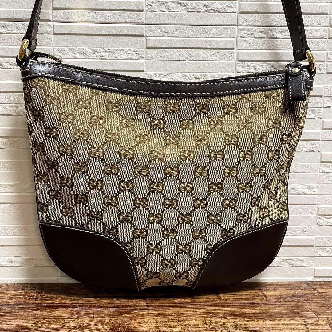 グッチ GGキャンバス × レザー ショルダー バッグ メッセンジャー.