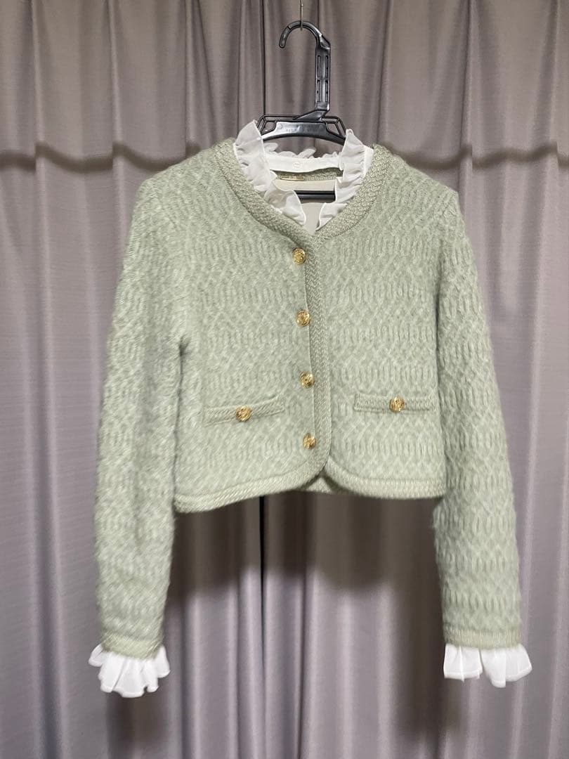 SNIDEL ファーライクフリルニットジャケット ミント