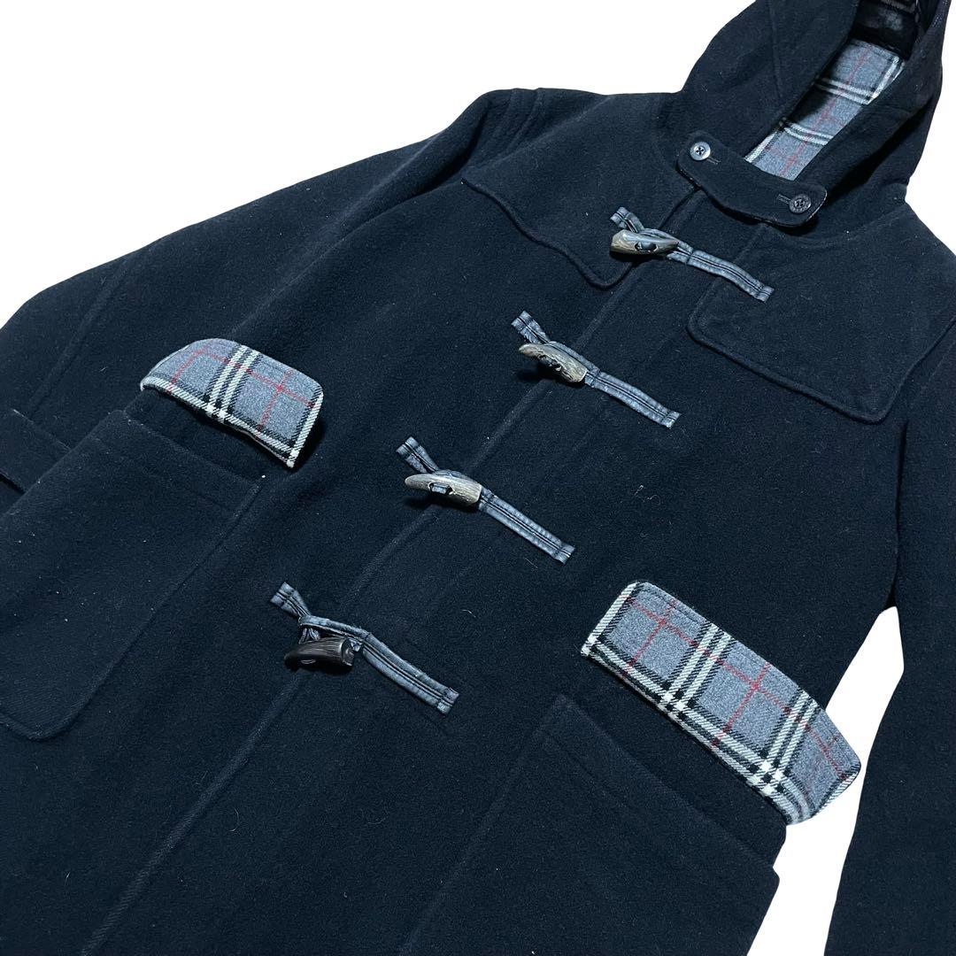 バーバリー　ブラックレーベル　ダッフルコート　チェック　黒　グレー　メンズ　M