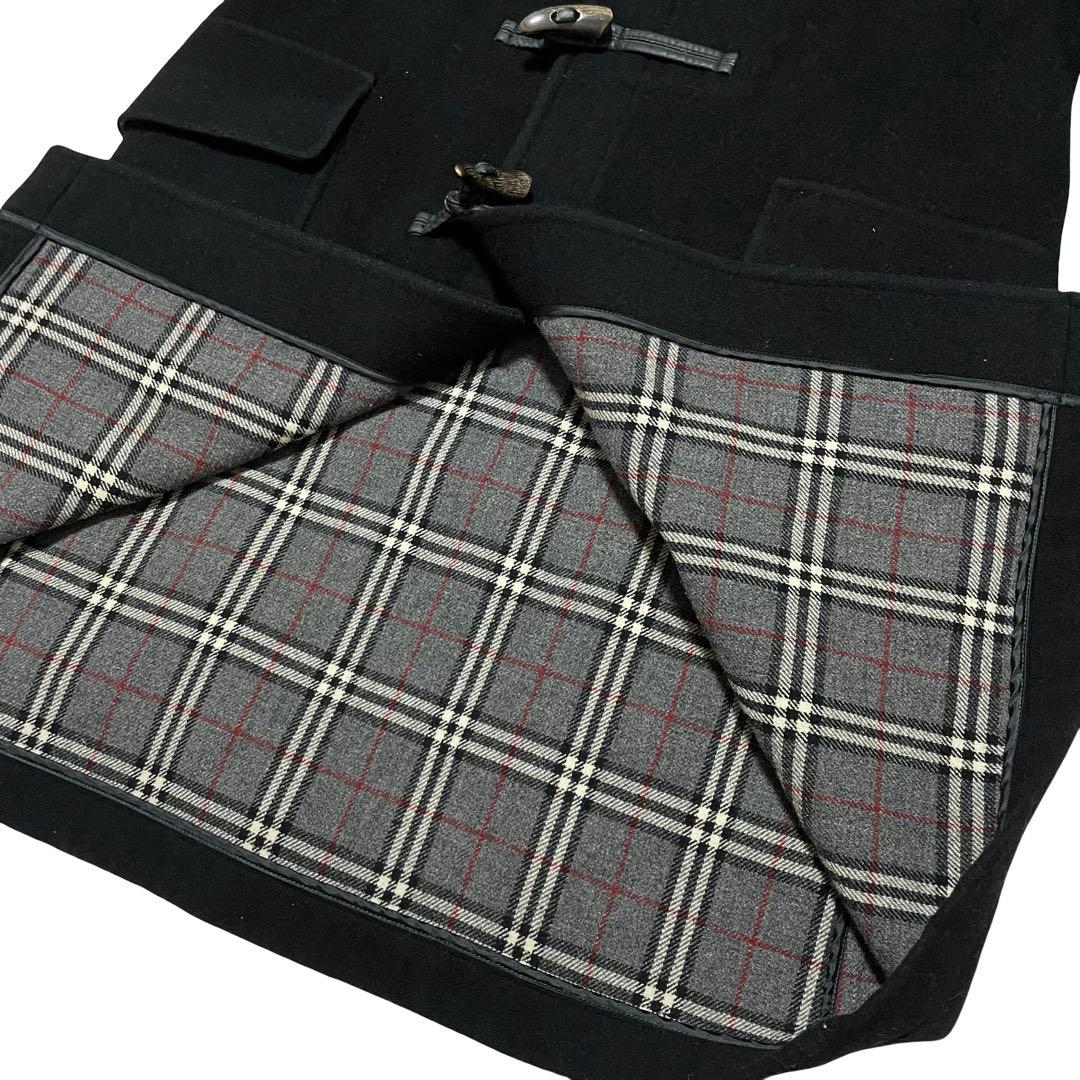 バーバリー　ブラックレーベル　ダッフルコート　チェック　黒　グレー　メンズ　M