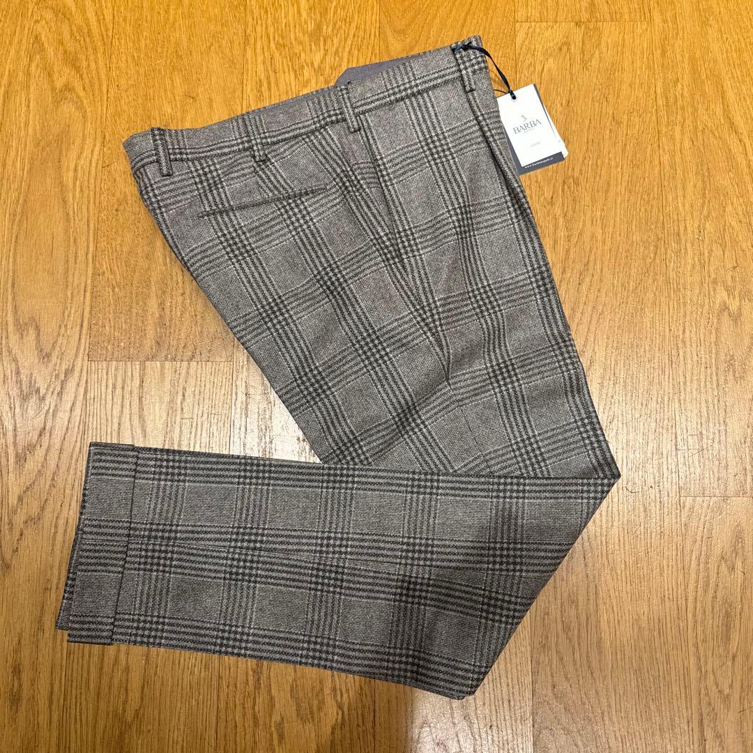 に*う様 新品　BARBA バルバ　グレンチェック　フランネルパンツ　グレージュ