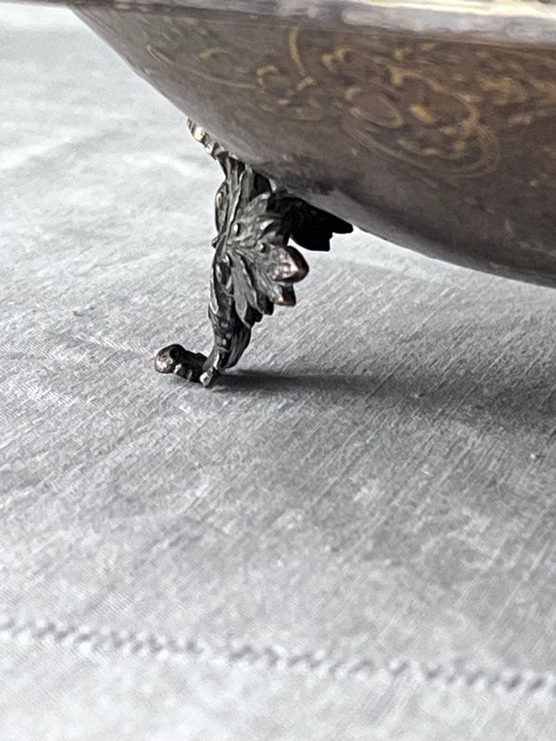 【美品】フランスアンティーク リボンモチーフ シルバー 大きなトレー[3675]