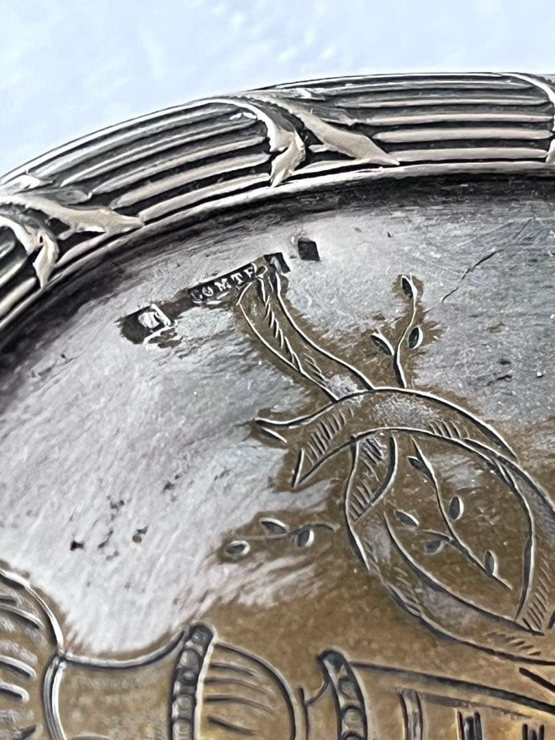 【美品】フランスアンティーク リボンモチーフ シルバー 大きなトレー[3675]