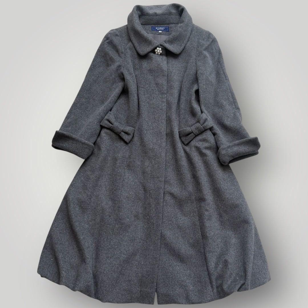 美品 M'S GRACY リボン ステンカラーコート カメリア グレー 40
