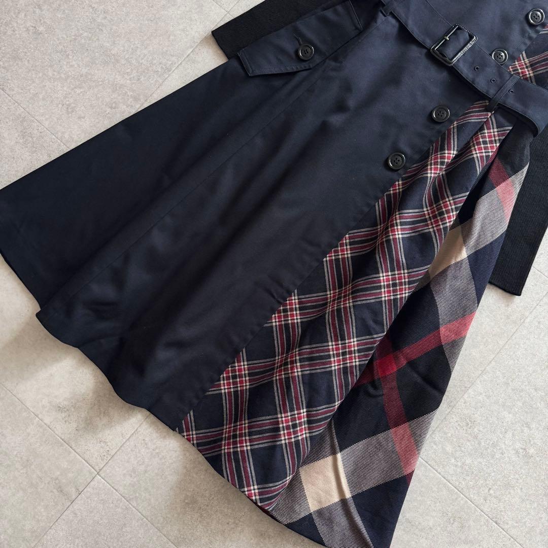 ブルーレーベルクリストブリッジ　ロングワンピース　ニット切替　黒　38　チェック