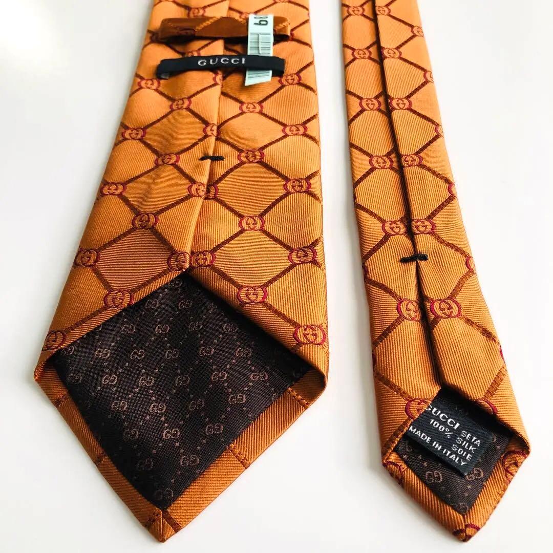 GUCCI ネクタイ 紋章柄 オレンジ