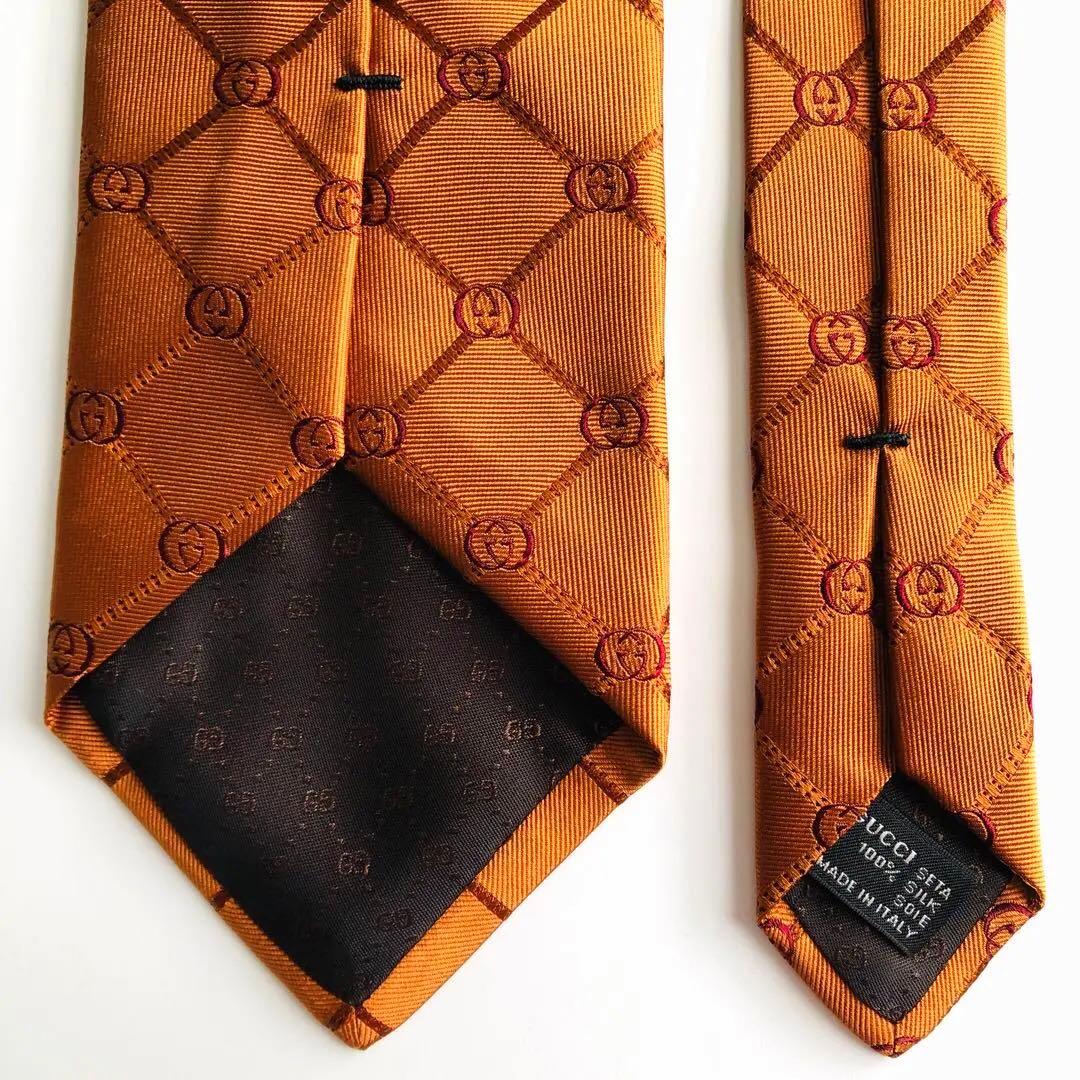 GUCCI ネクタイ 紋章柄 オレンジ