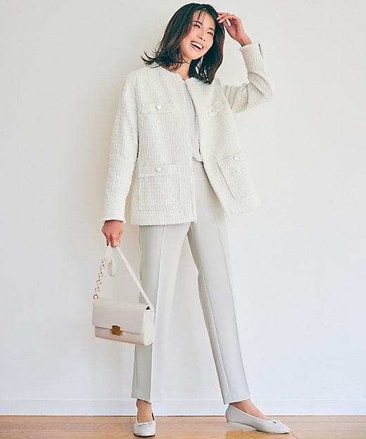 美品 23区 23SS スラブファンシーツイード ジャケット ホワイト 38