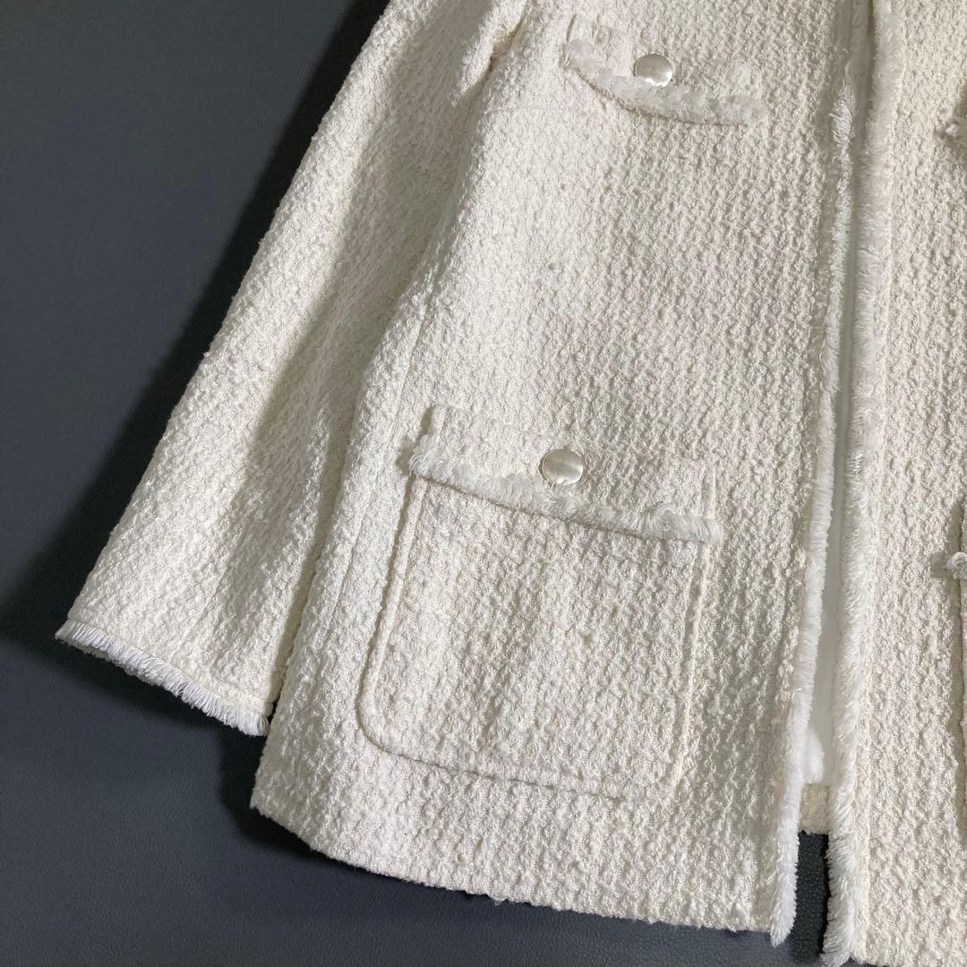 美品 23区 23SS スラブファンシーツイード ジャケット ホワイト 38