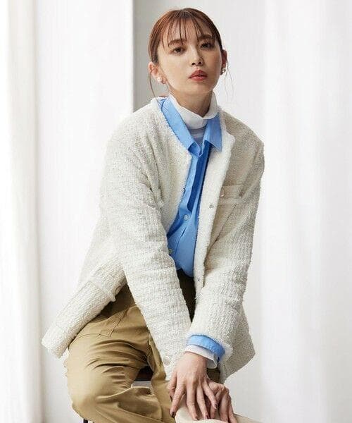 美品 23区 23SS スラブファンシーツイード ジャケット ホワイト 38