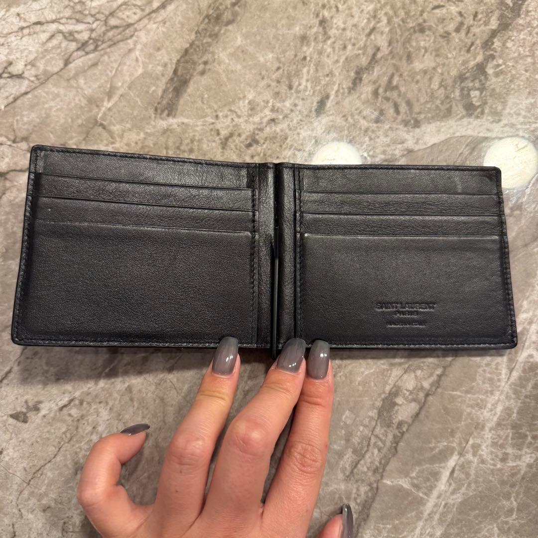 サンローラン 二つ折りマネークリップ 647153 ブラック レザー 中古