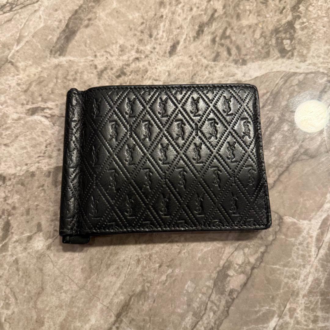 サンローラン 二つ折りマネークリップ 647153 ブラック レザー 中古