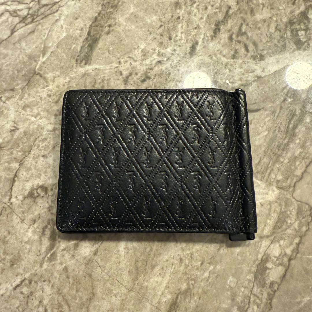 サンローラン 二つ折りマネークリップ 647153 ブラック レザー 中古
