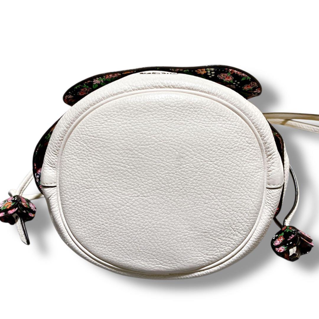 コーチ 良品 2way 斜め掛け可 レザー 巾着ショルダーバッグ ホワイト系