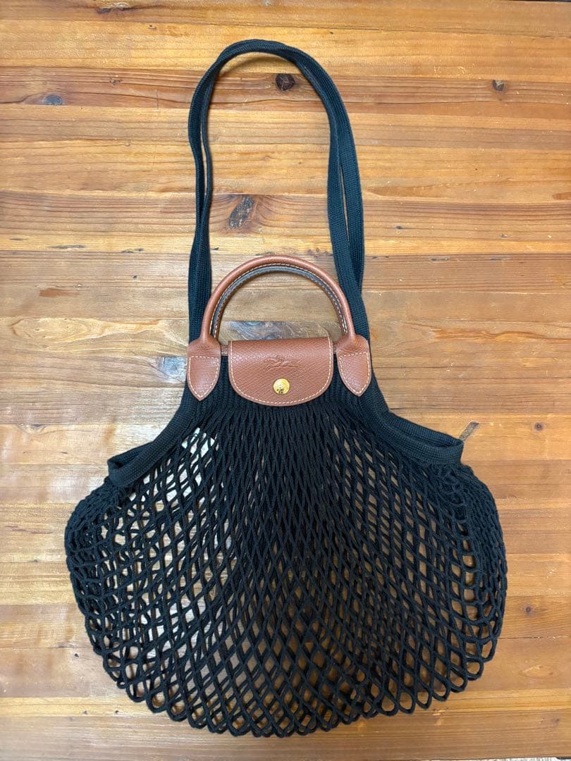 ✴︎美品 ロンシャン×フィルト　ル プリアージュ フィレ ネットバッグ　L 黒