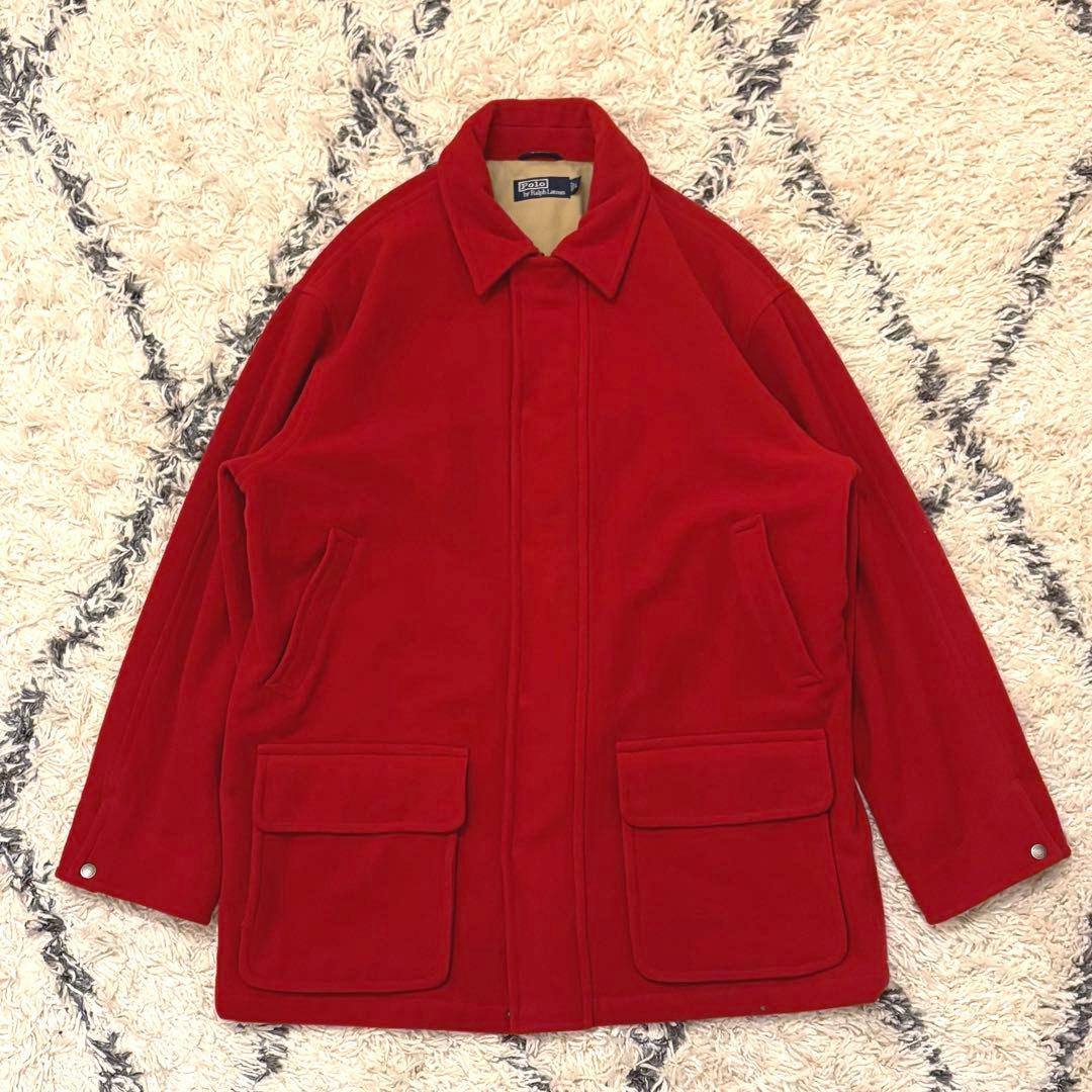 90s Polo Ralph Lauren ステンカラーコート　赤　ウール
