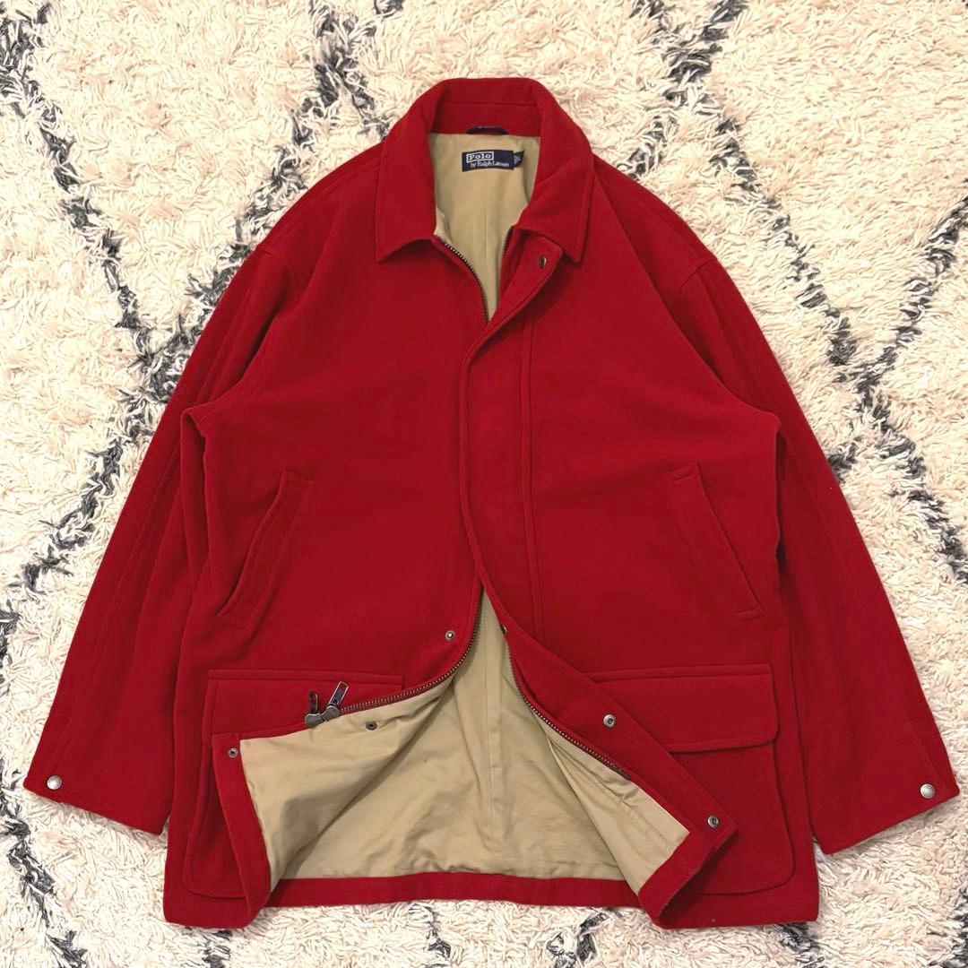 90s Polo Ralph Lauren ステンカラーコート　赤　ウール