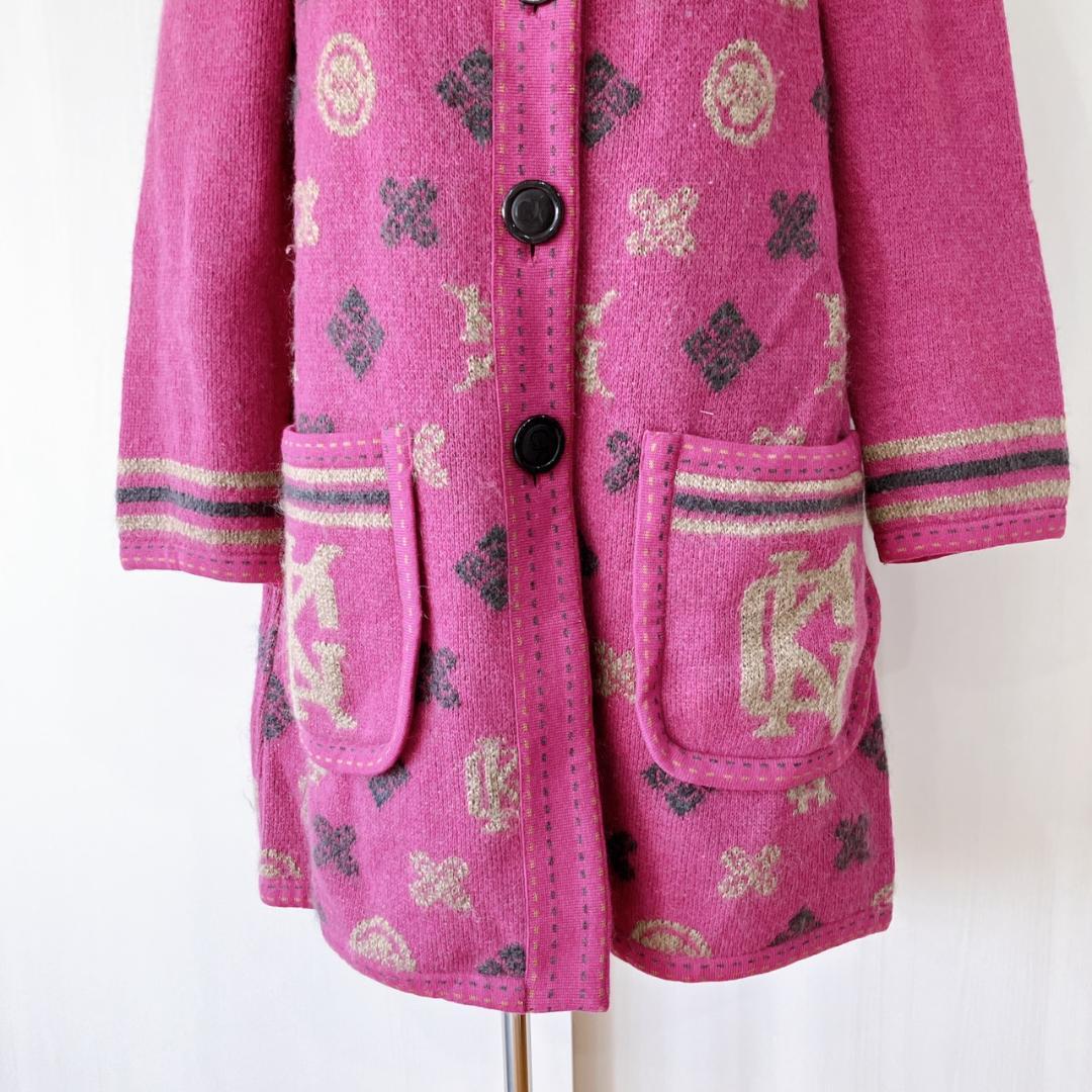 【美品】　伊太利屋 GK　総柄モヘアウールブレンドロングカーディガンパープル