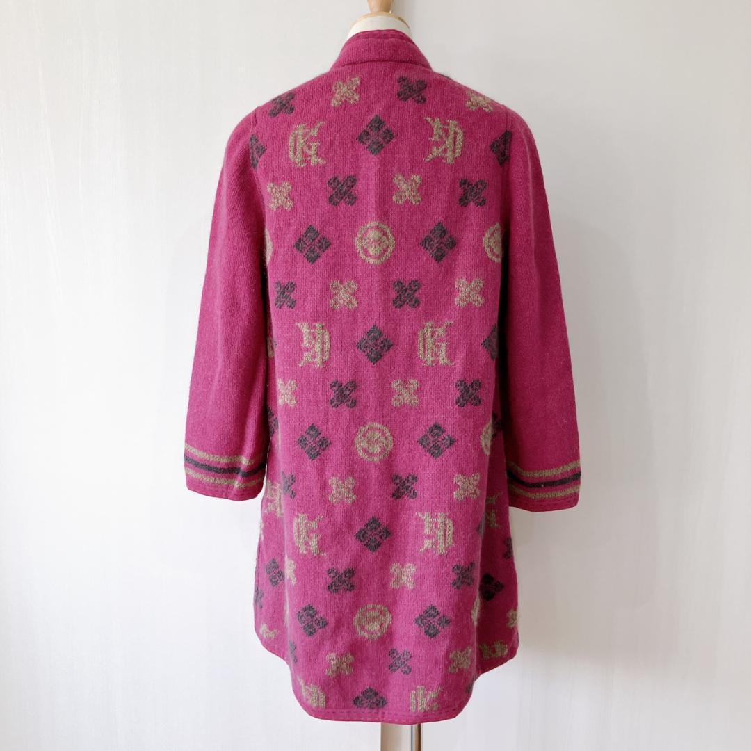 【美品】　伊太利屋 GK　総柄モヘアウールブレンドロングカーディガンパープル