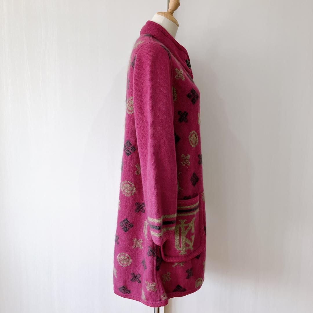 【美品】　伊太利屋 GK　総柄モヘアウールブレンドロングカーディガンパープル