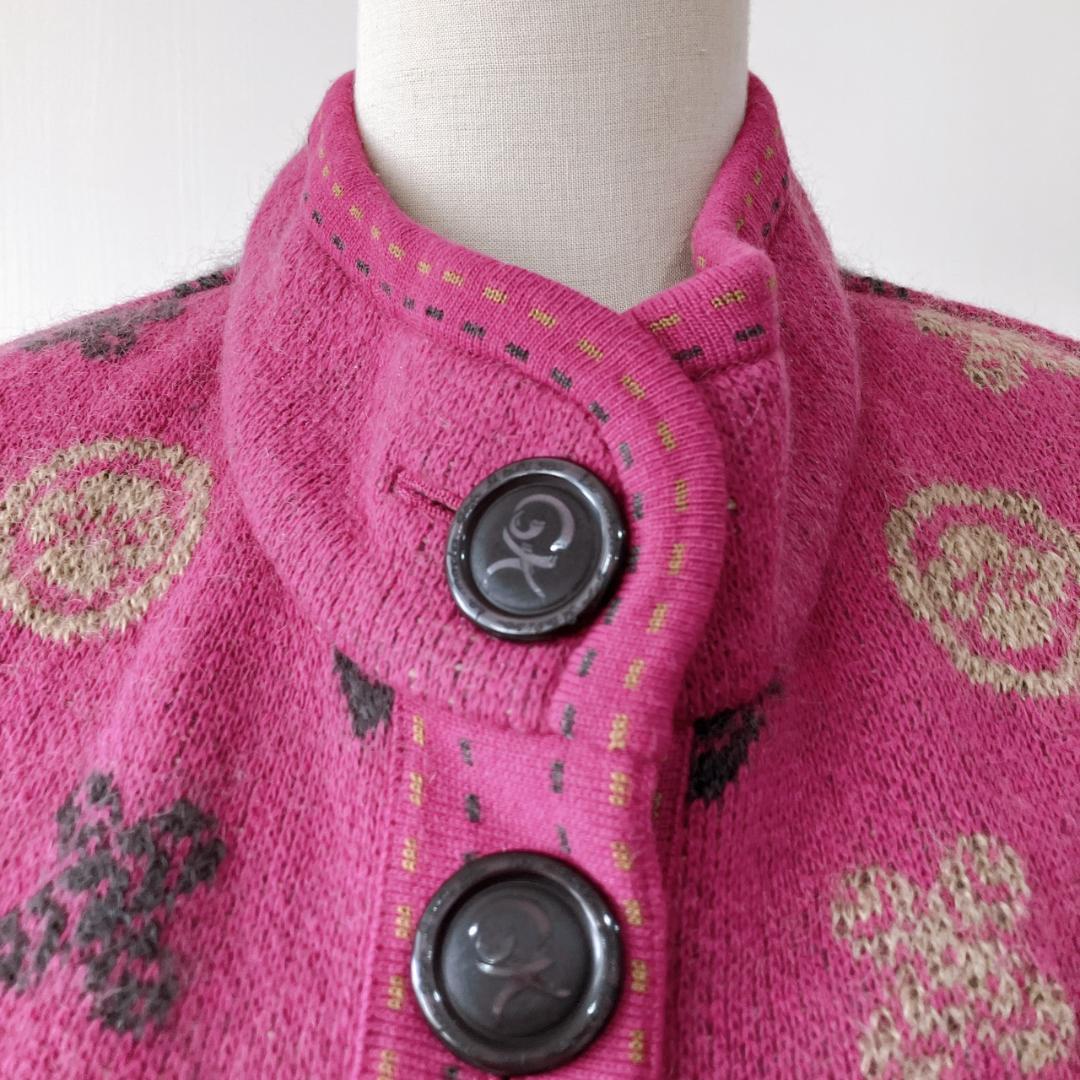 【美品】　伊太利屋 GK　総柄モヘアウールブレンドロングカーディガンパープル