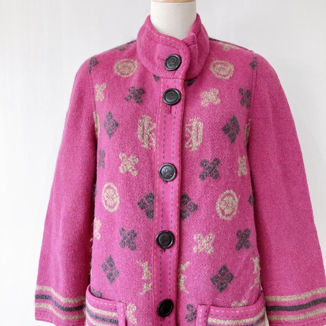 【美品】　伊太利屋 GK　総柄モヘアウールブレンドロングカーディガンパープル