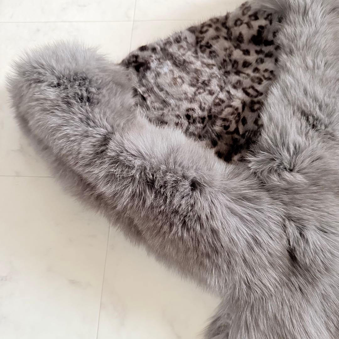 ボリューム◎人気 レオパードミンク×フォックスショール ファーポンチョ ケープ