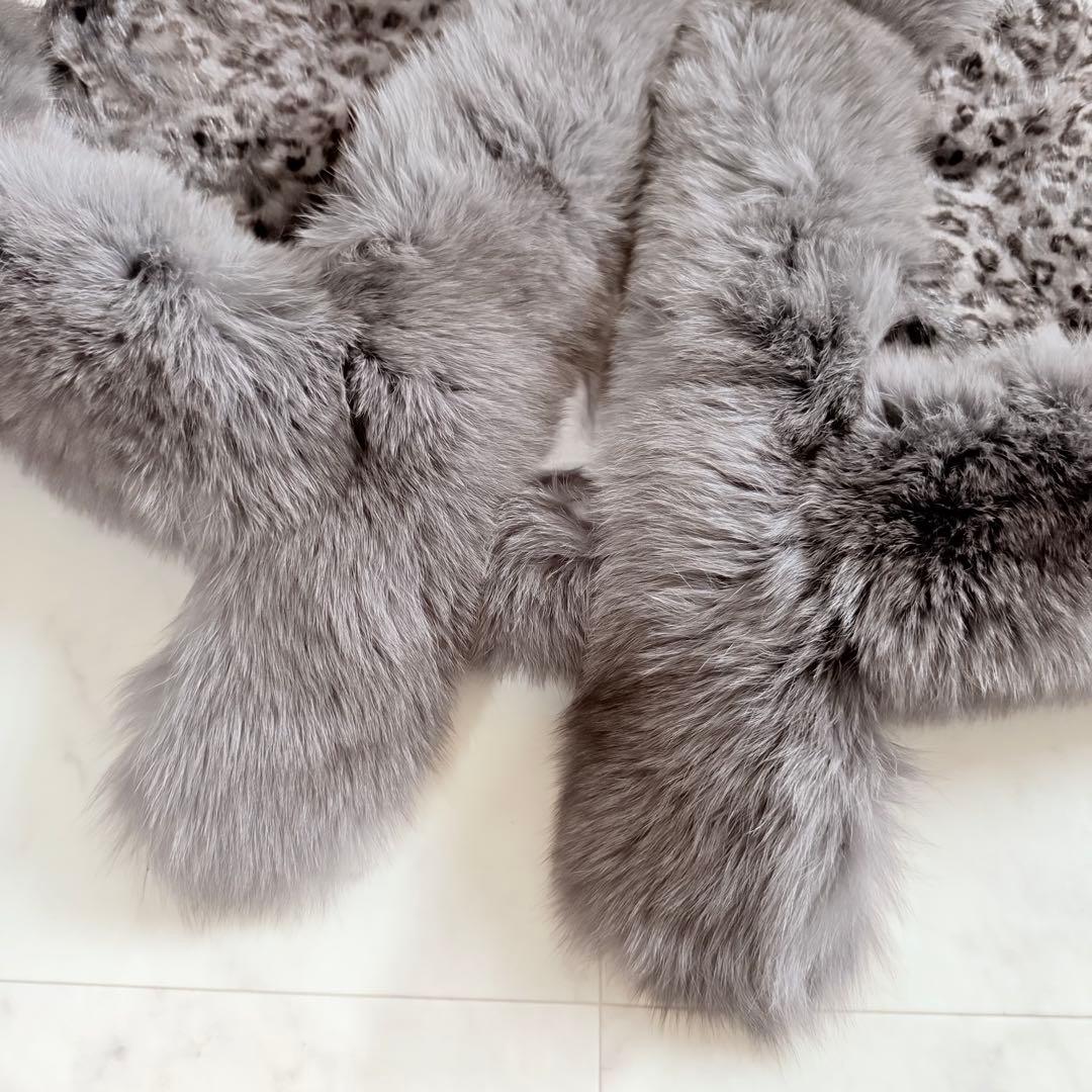 ボリューム◎人気 レオパードミンク×フォックスショール ファーポンチョ ケープ