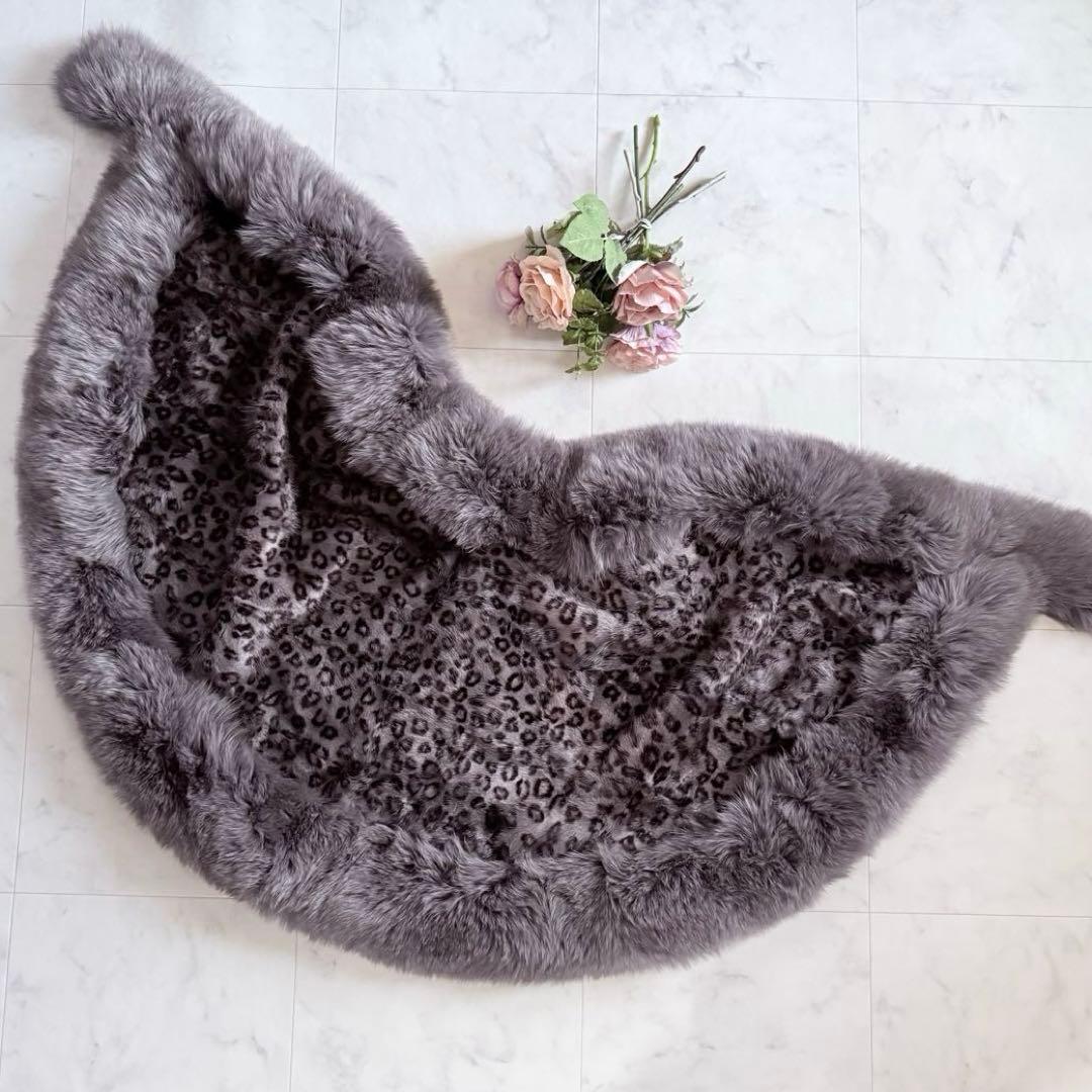 ボリューム◎人気 レオパードミンク×フォックスショール ファーポンチョ ケープ