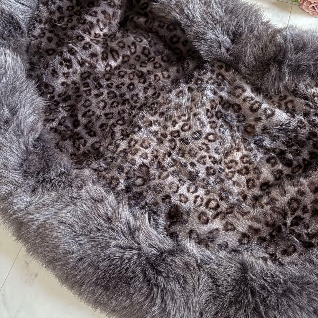 ボリューム◎人気 レオパードミンク×フォックスショール ファーポンチョ ケープ