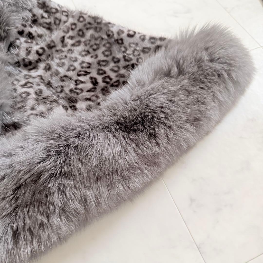 ボリューム◎人気 レオパードミンク×フォックスショール ファーポンチョ ケープ