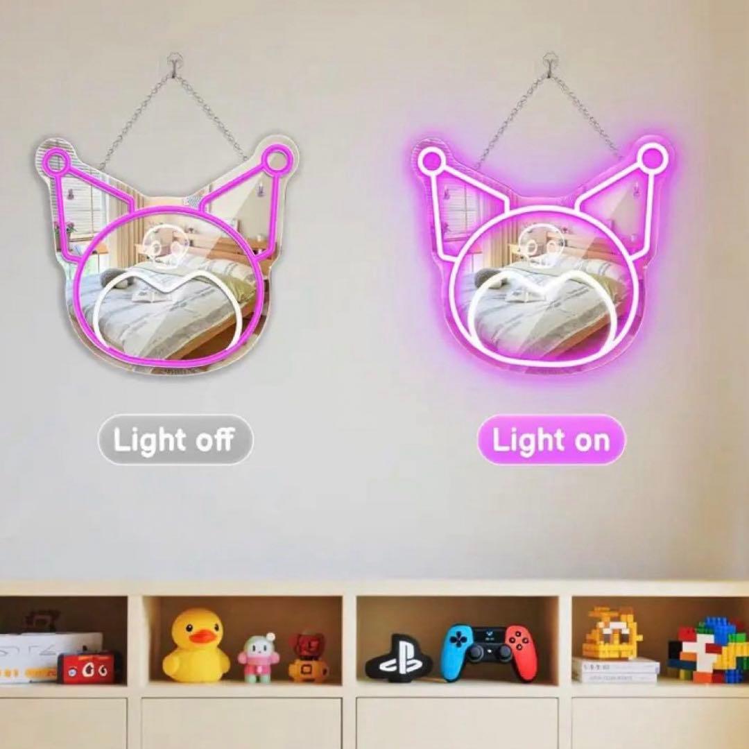 【送料無料！】クロミ　ネオンライト　ミラー　LED 壁掛け鏡　USB給電　新品