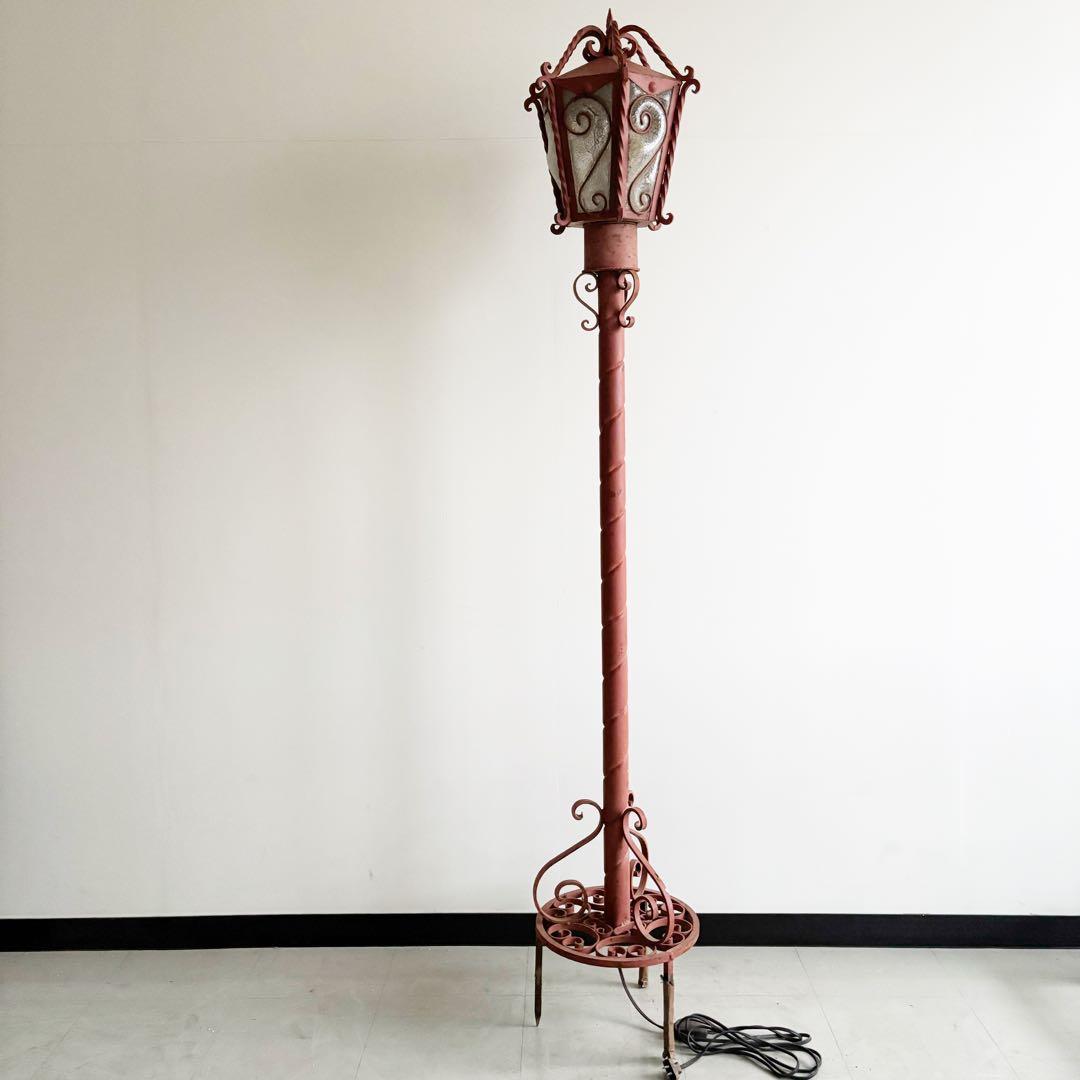 古いガーデンライト　スタンドライト　外灯　門灯　アイアン　電笠　レトロ照明