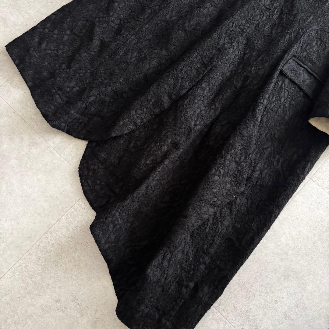 萌 　ロングコート　アシンメトリー　黒　M-L　マオカラ―　ジャガード