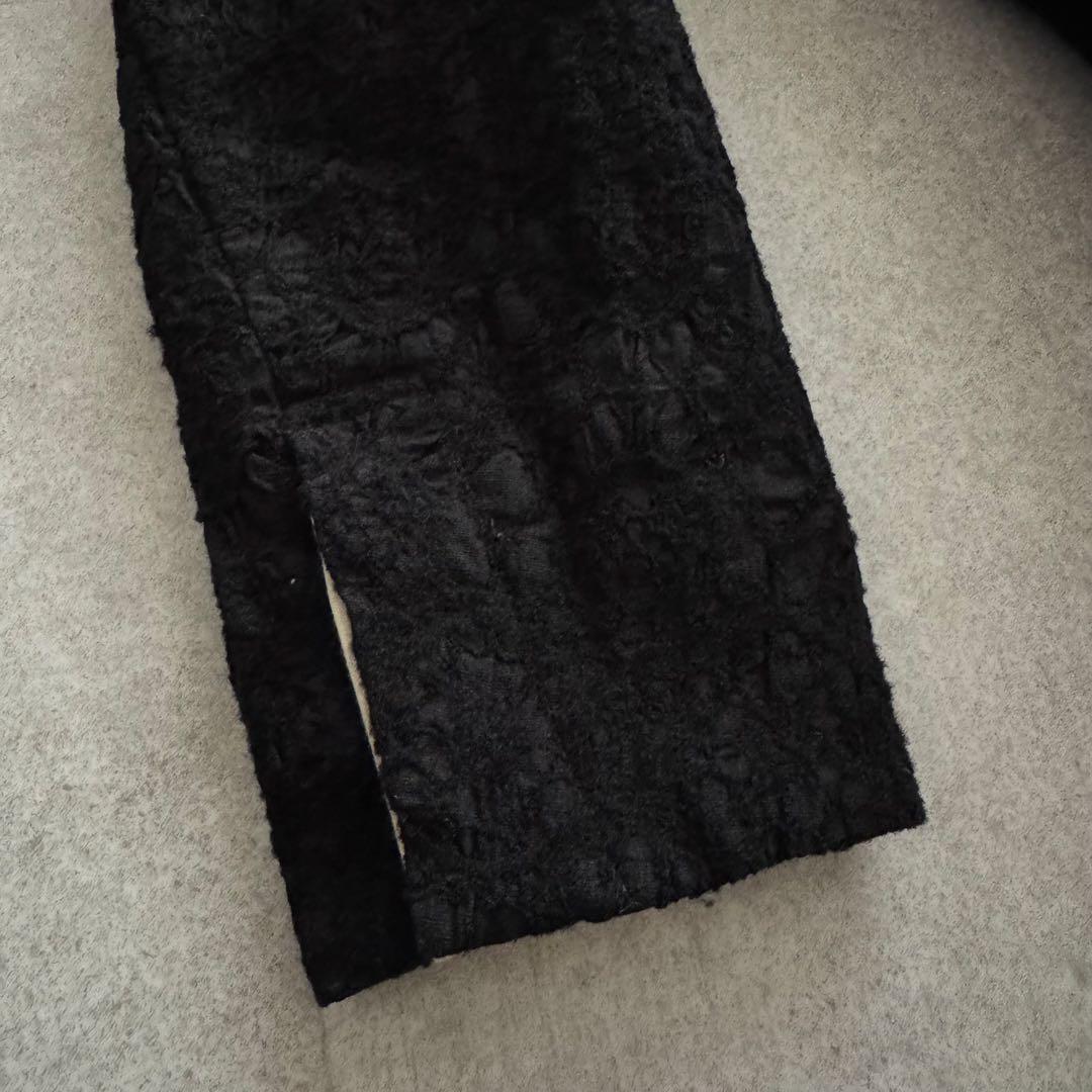 萌 　ロングコート　アシンメトリー　黒　M-L　マオカラ―　ジャガード