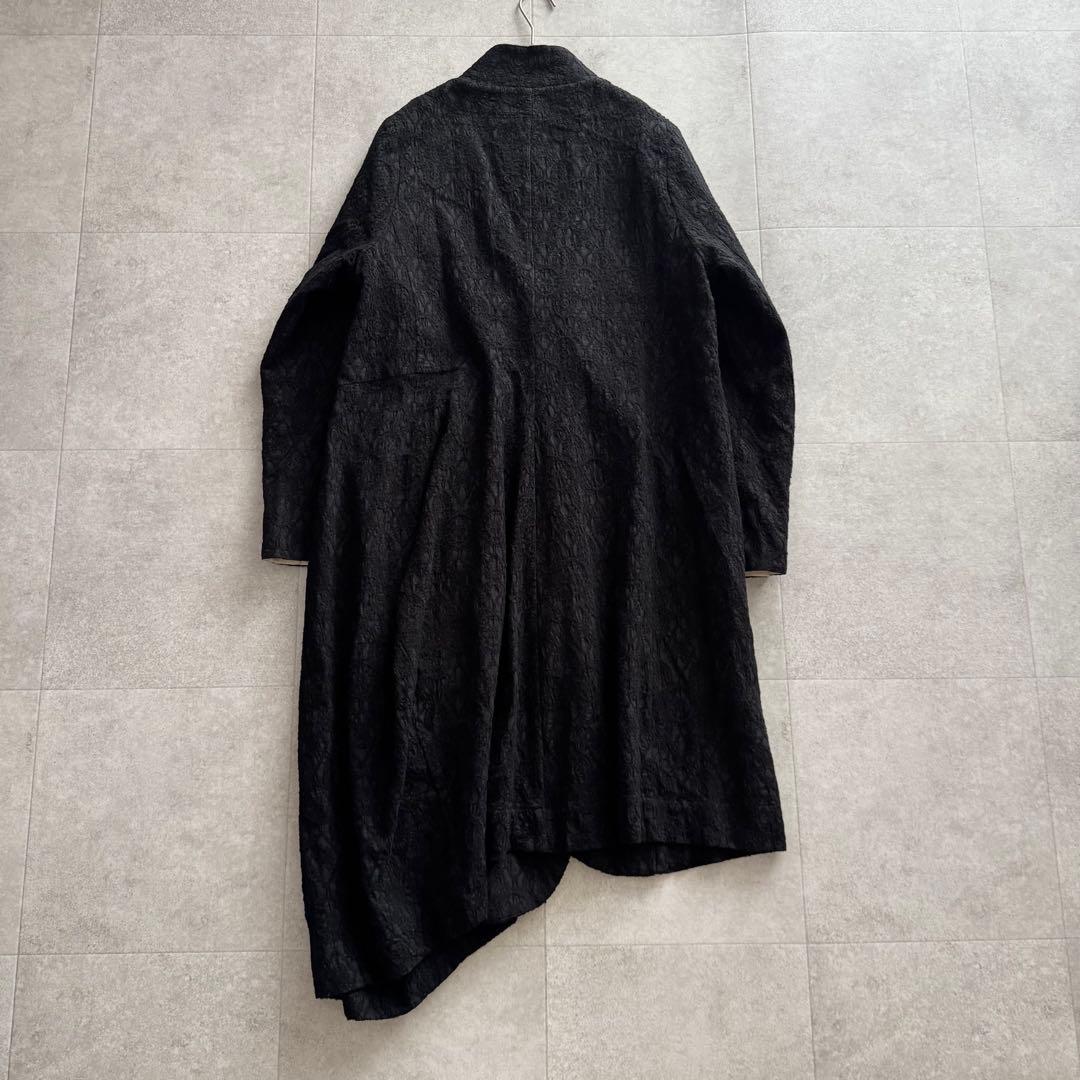 萌 　ロングコート　アシンメトリー　黒　M-L　マオカラ―　ジャガード