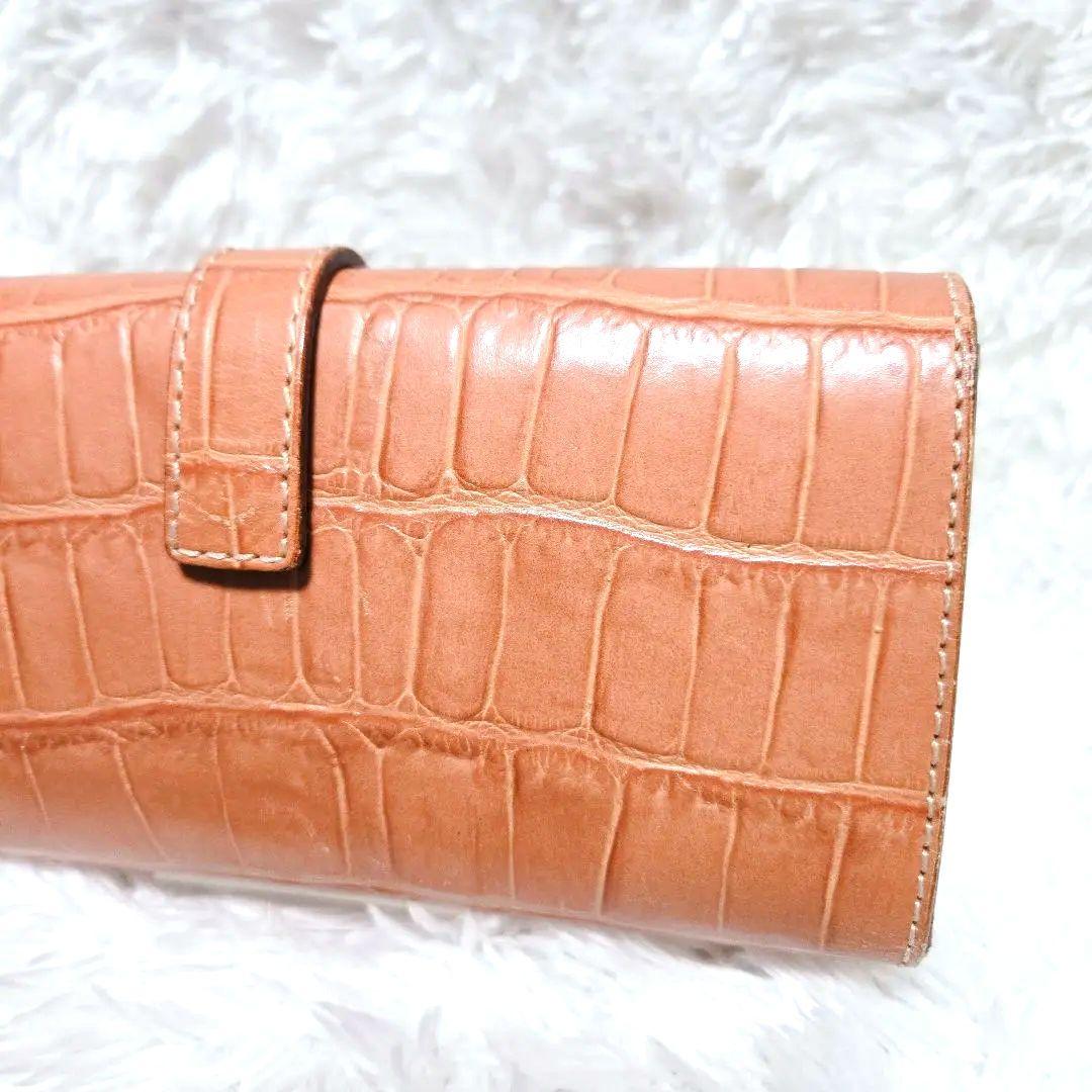 2/7限定☆フェリージ 長財布 クロコ型押し 本革 イタリア製 オレンジブラウン