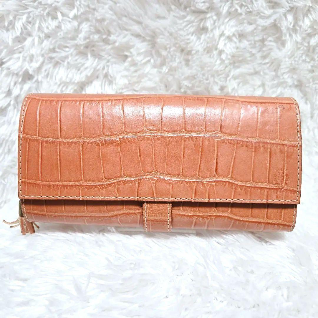 2/7限定☆フェリージ 長財布 クロコ型押し 本革 イタリア製 オレンジブラウン