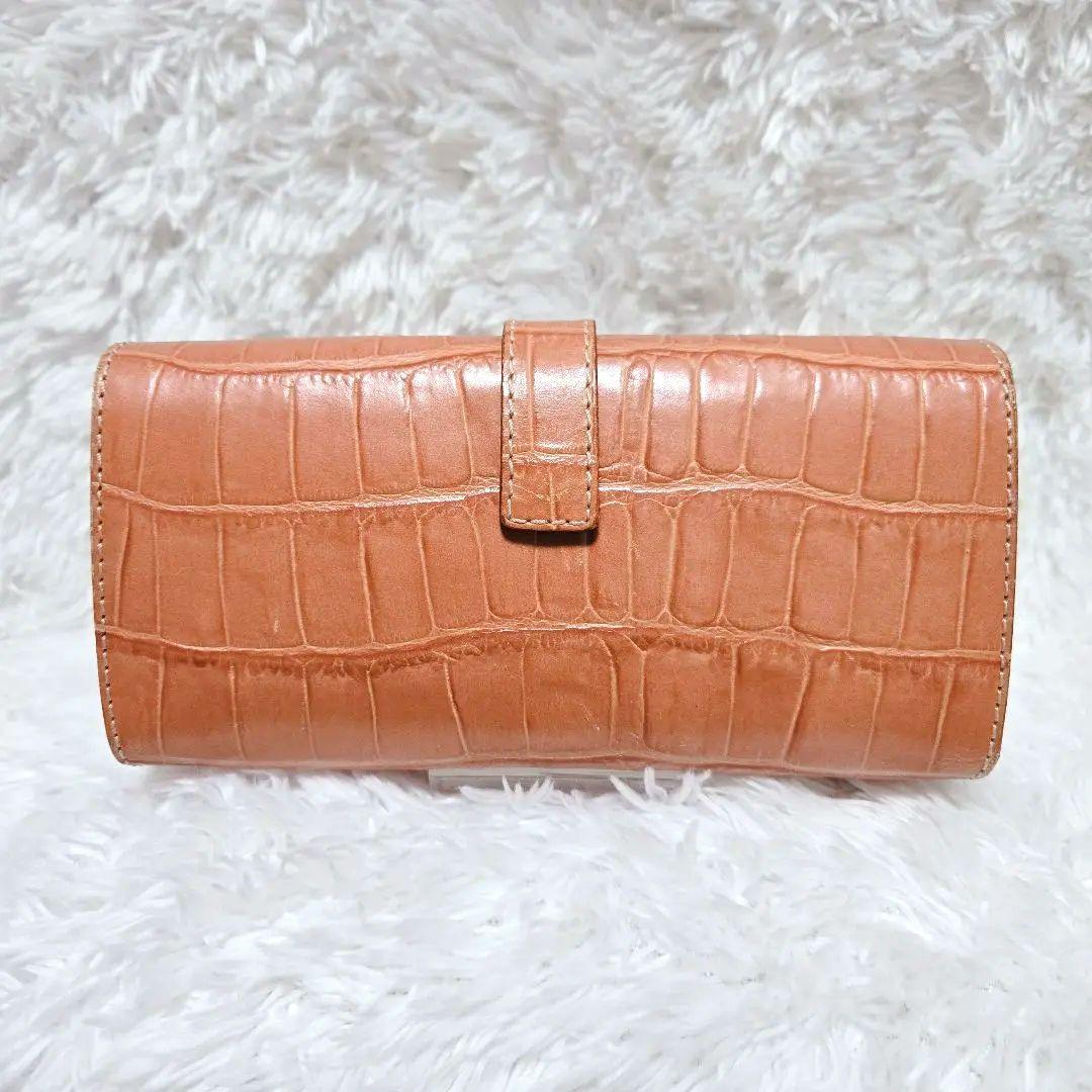 2/7限定☆フェリージ 長財布 クロコ型押し 本革 イタリア製 オレンジブラウン