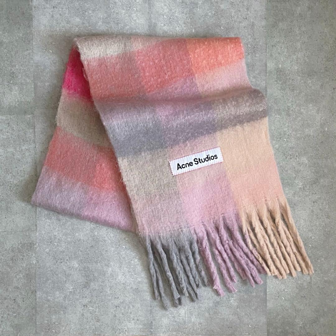 【新品未使用】Acne Studios チェックストール　マフラー　ピンク系