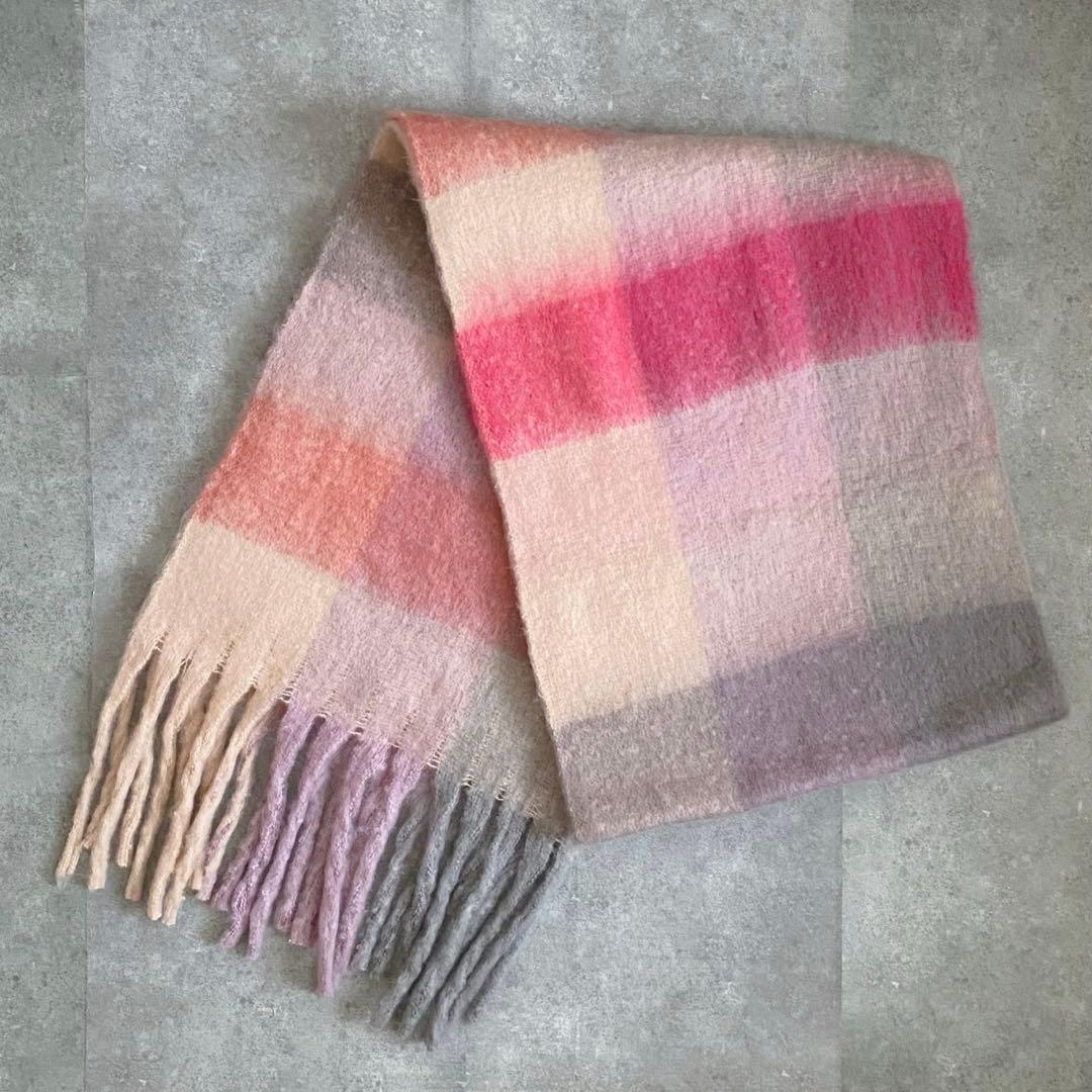 【新品未使用】Acne Studios チェックストール　マフラー　ピンク系