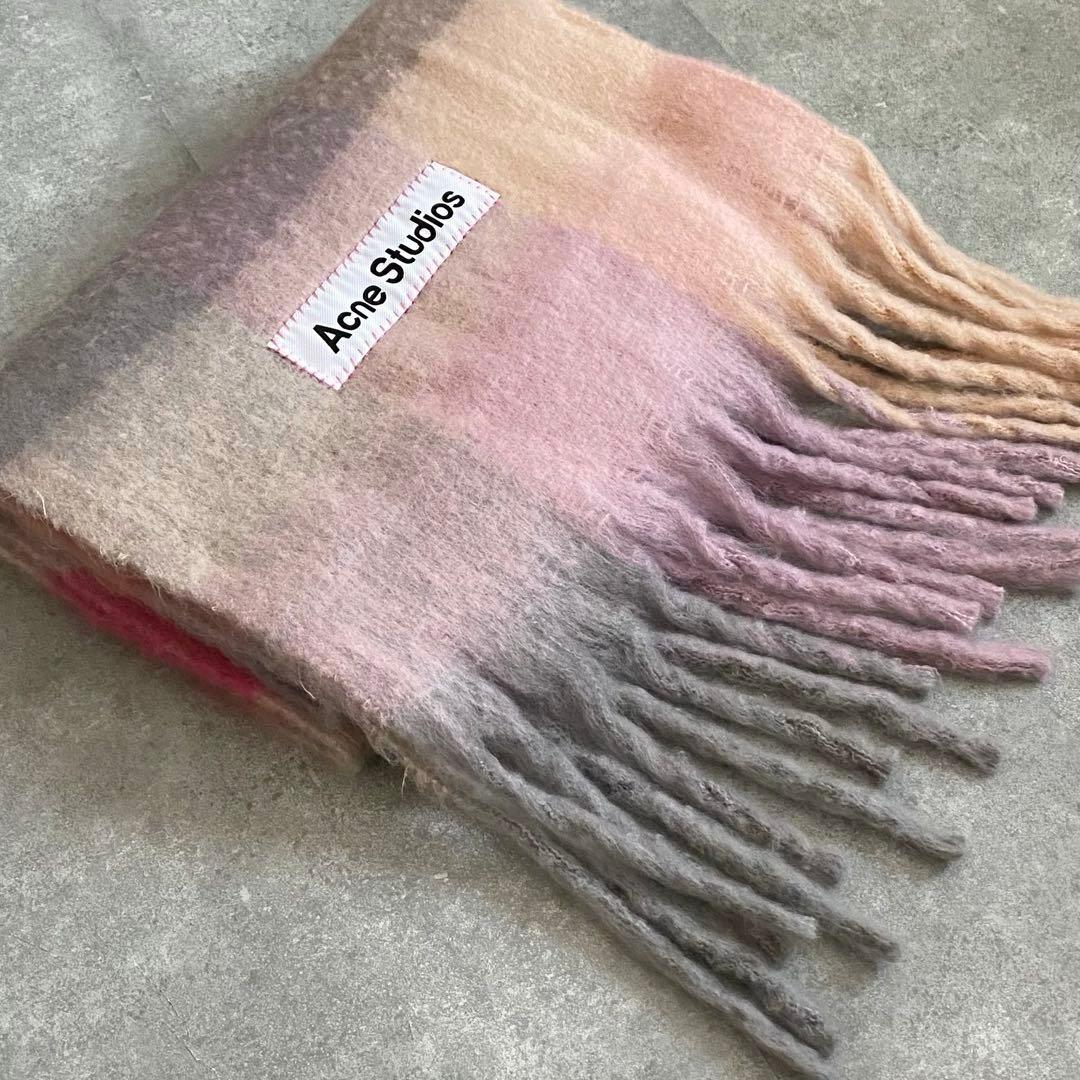 【新品未使用】Acne Studios チェックストール　マフラー　ピンク系