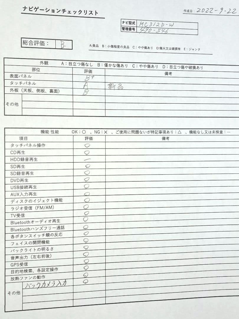 タッチ新品◆日産純正 MC312D-W BT・DVD再生・地デジTV◆動作良好