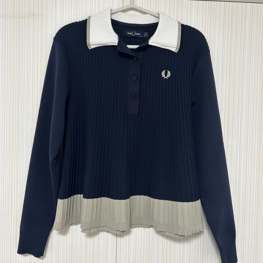 FRED PERRY 長袖ポロシャツ ネイビー/ホワイト